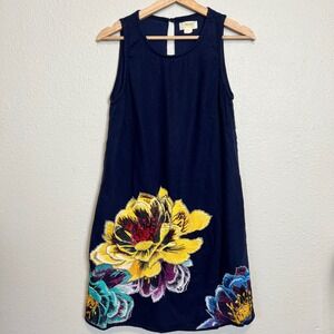 Anthropologie Navy Blue Embroidered Floral Sleeveless Dress Size‎ Small